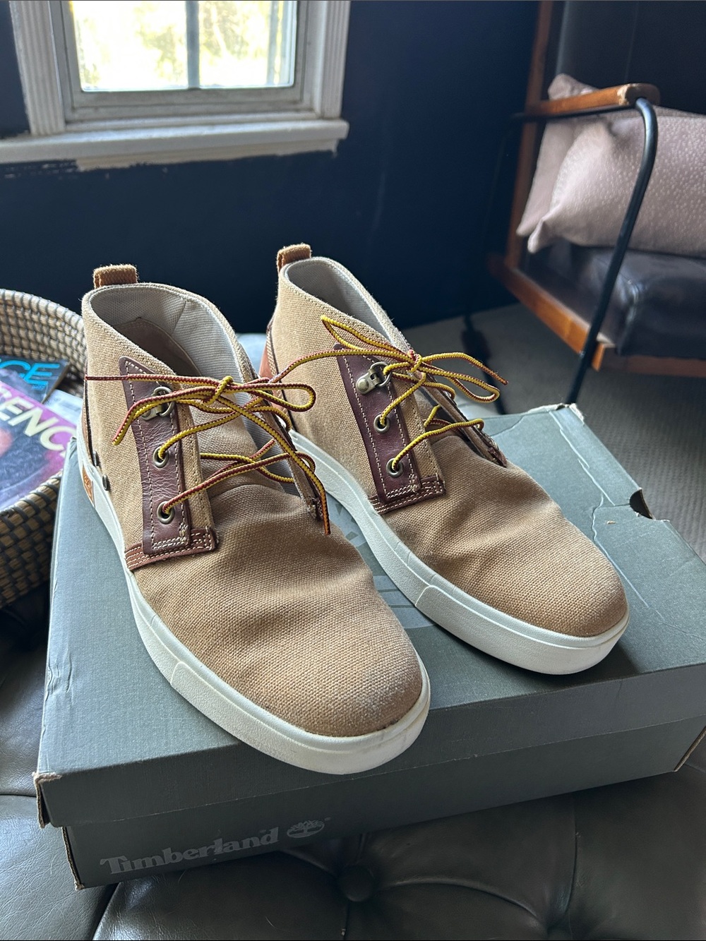 Timberland Men’s Chukka Canvas Boots in Tan and Brown